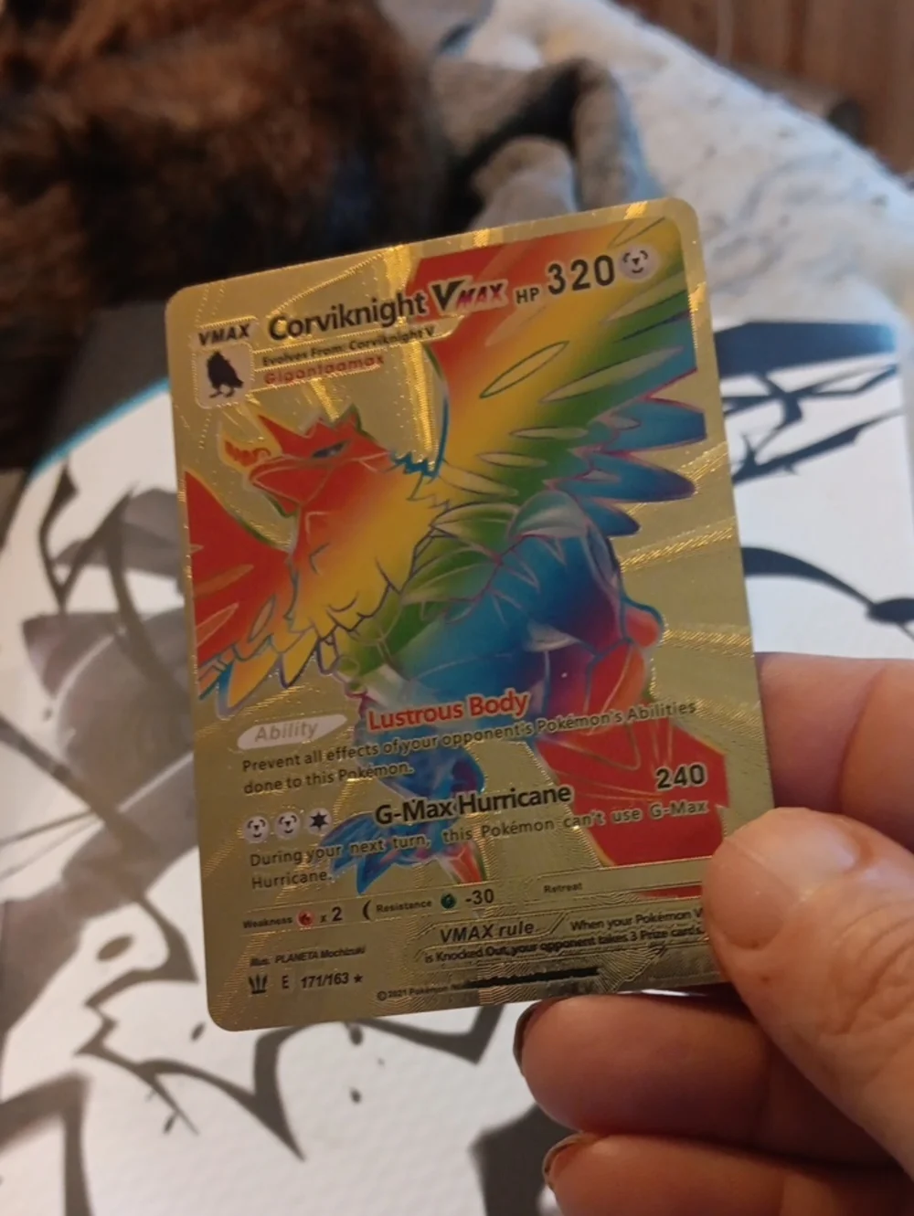 Pokemon Corviknight VMAX Rainbow Holo Gold Foil Card